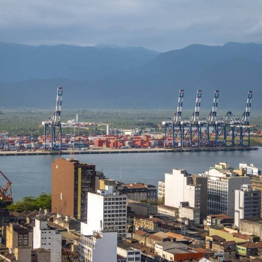 Aerial view of Port of Santos and Santos City - Santos, Sao Paulo, Brazil